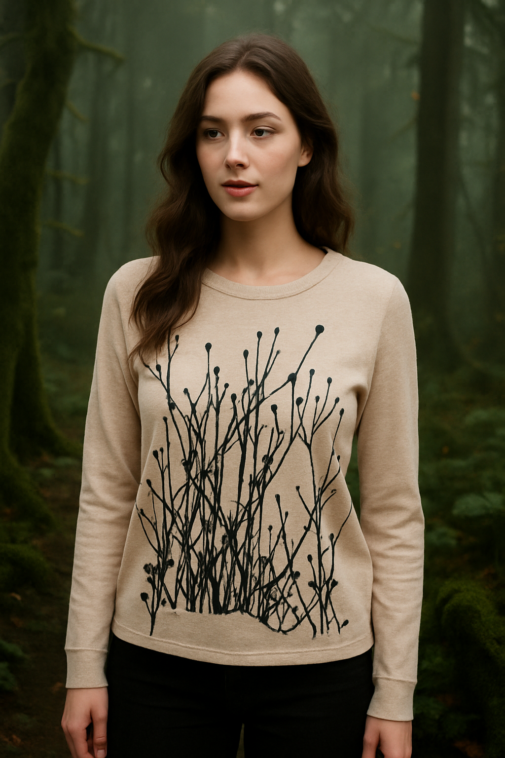 Field Two Sided Print Limited Edition : Basic Lux Vegan Cashmere Fleece-oatmeal crew- all sizes