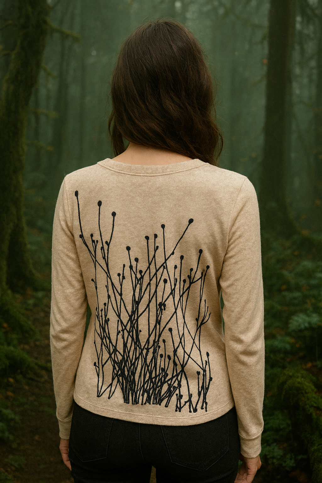 Field Two Sided Print Limited Edition : Basic Lux Vegan Cashmere Fleece-oatmeal crew- all sizes