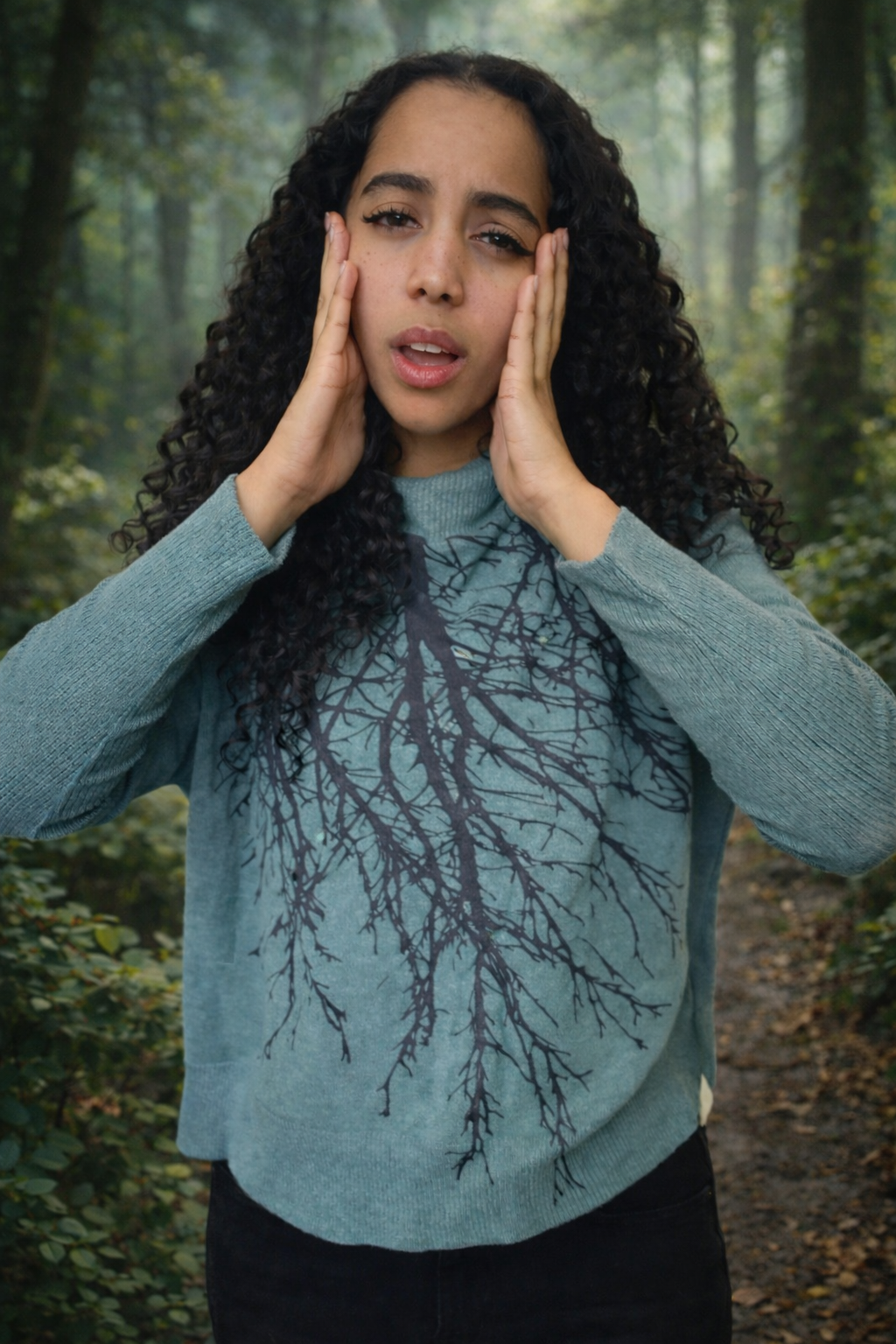 Tribe Tree Teal Turtleneck