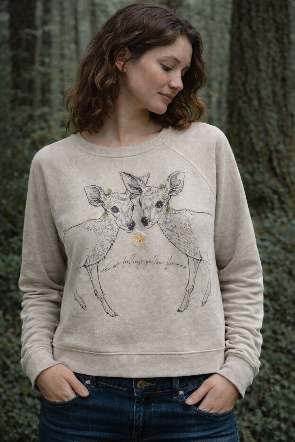 We are Falling Yellow Flowers: Two Deer -Limited Edition Embroidery