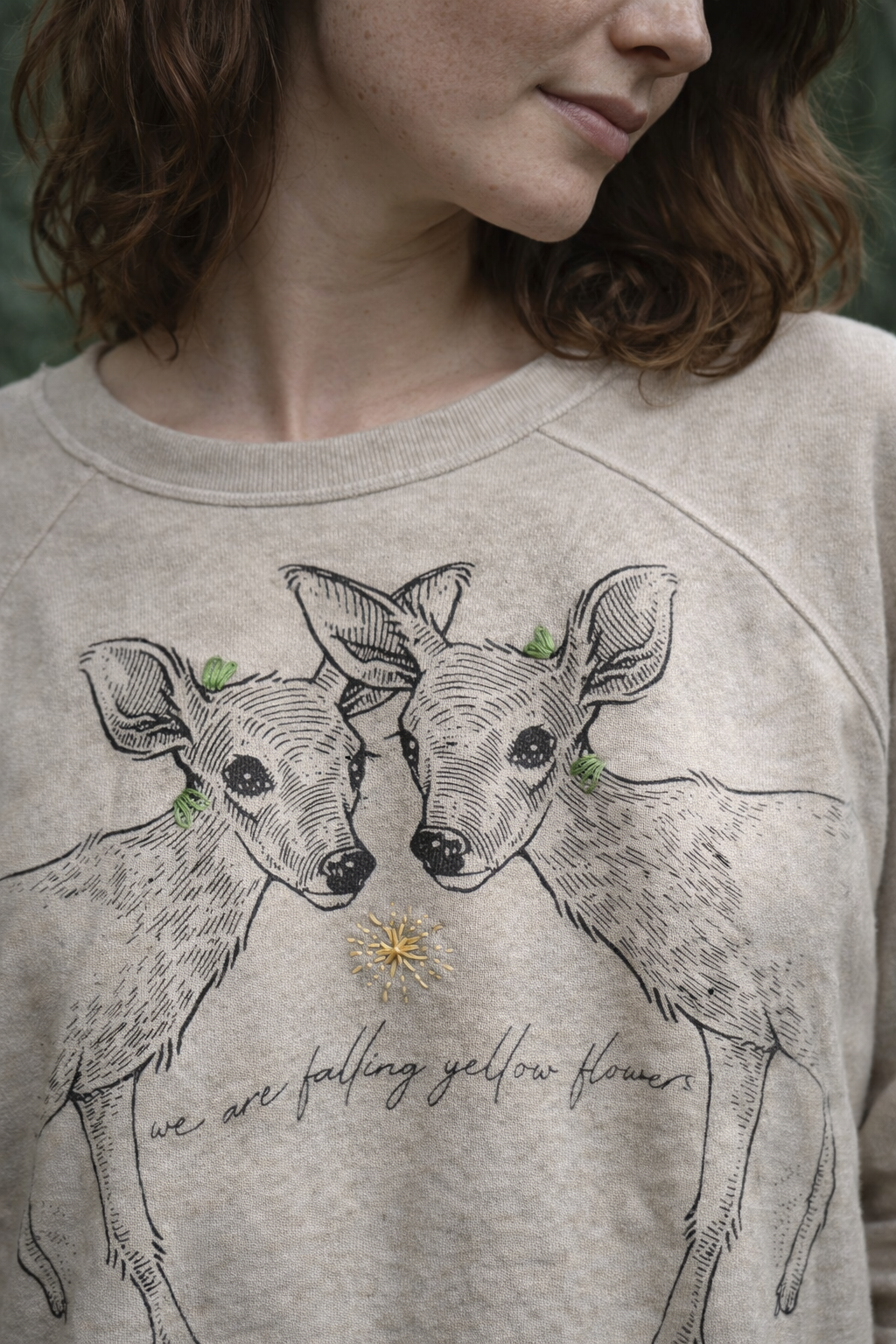 We are Falling Yellow Flowers: Two Deer -Limited Edition Embroidery