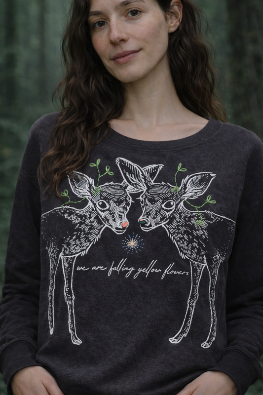 We are Falling Yellow Flowers: Two Deer -Limited Edition Embroidery