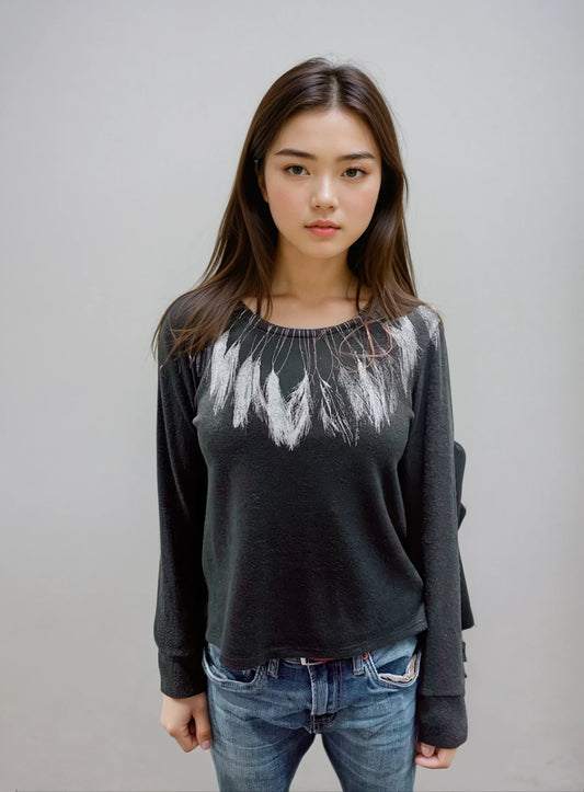 Feather Collar : Cashmere Fleece Sweater-Lux