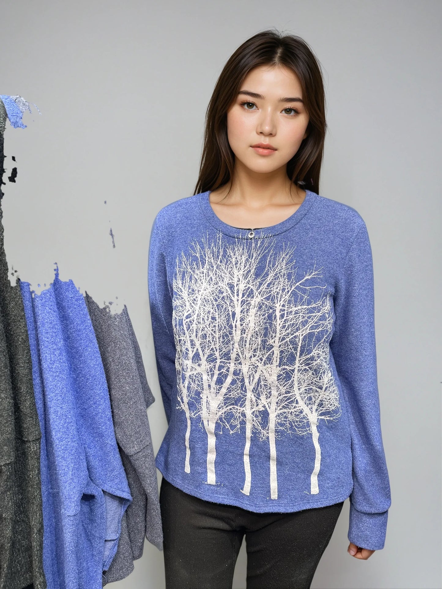 Fairytale Tree Basic Vegan Cashmere Fleece Sweater-Lux-Cornflower