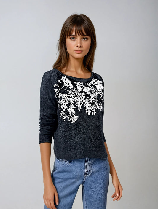 Veil of flowers fleece basic sweater ultra vegan cashmere