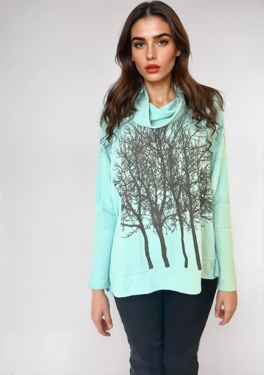 Fairytale Tree Cashmere Fleece Poncho -Aqua