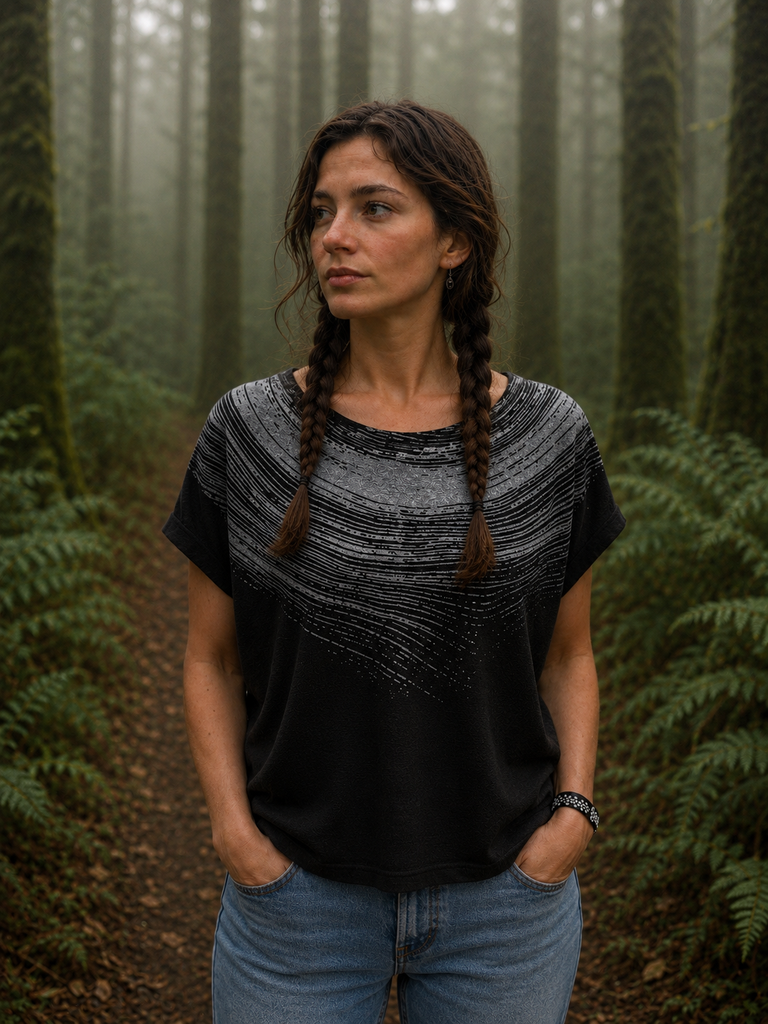 Wood Cut Black Tee