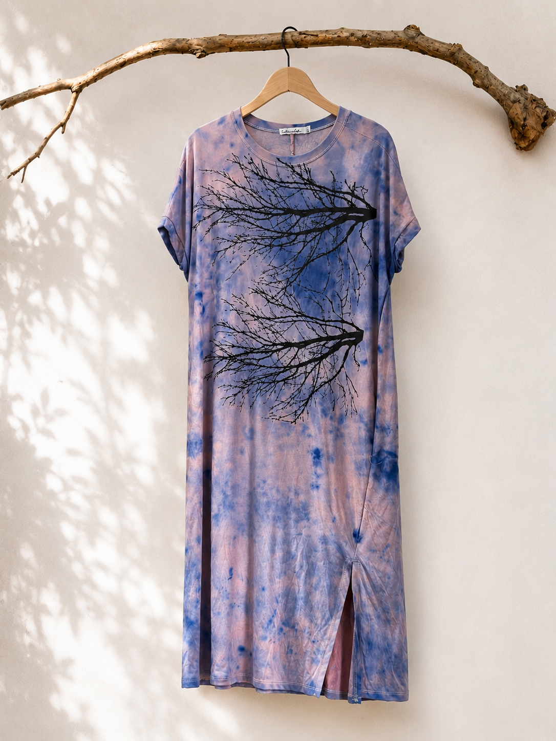 Watercolor Dye: Two Tree/Blue Sky Pocket Tee Dress)-Melon + Blueberry