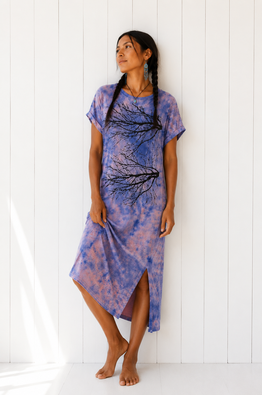 Watercolor Dye: Two Tree/Blue Sky Pocket Tee Dress)-Melon + Blueberry