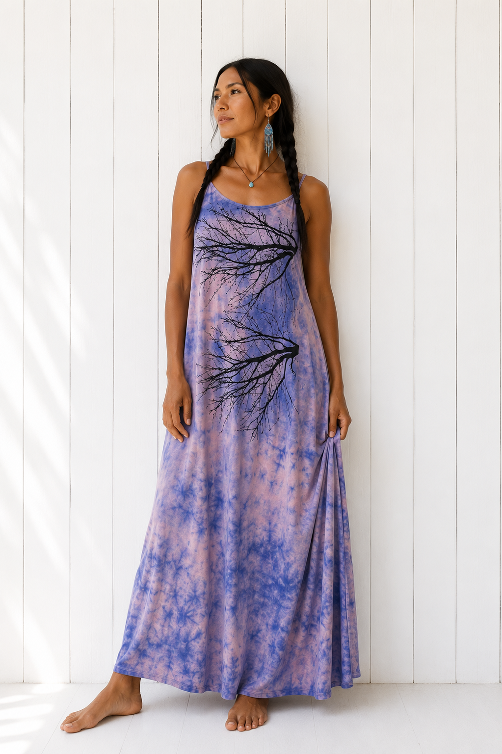 Watercolor Dye: Two Tree/Blue Sky Pocket Tank Dress-Melon and Blueberry