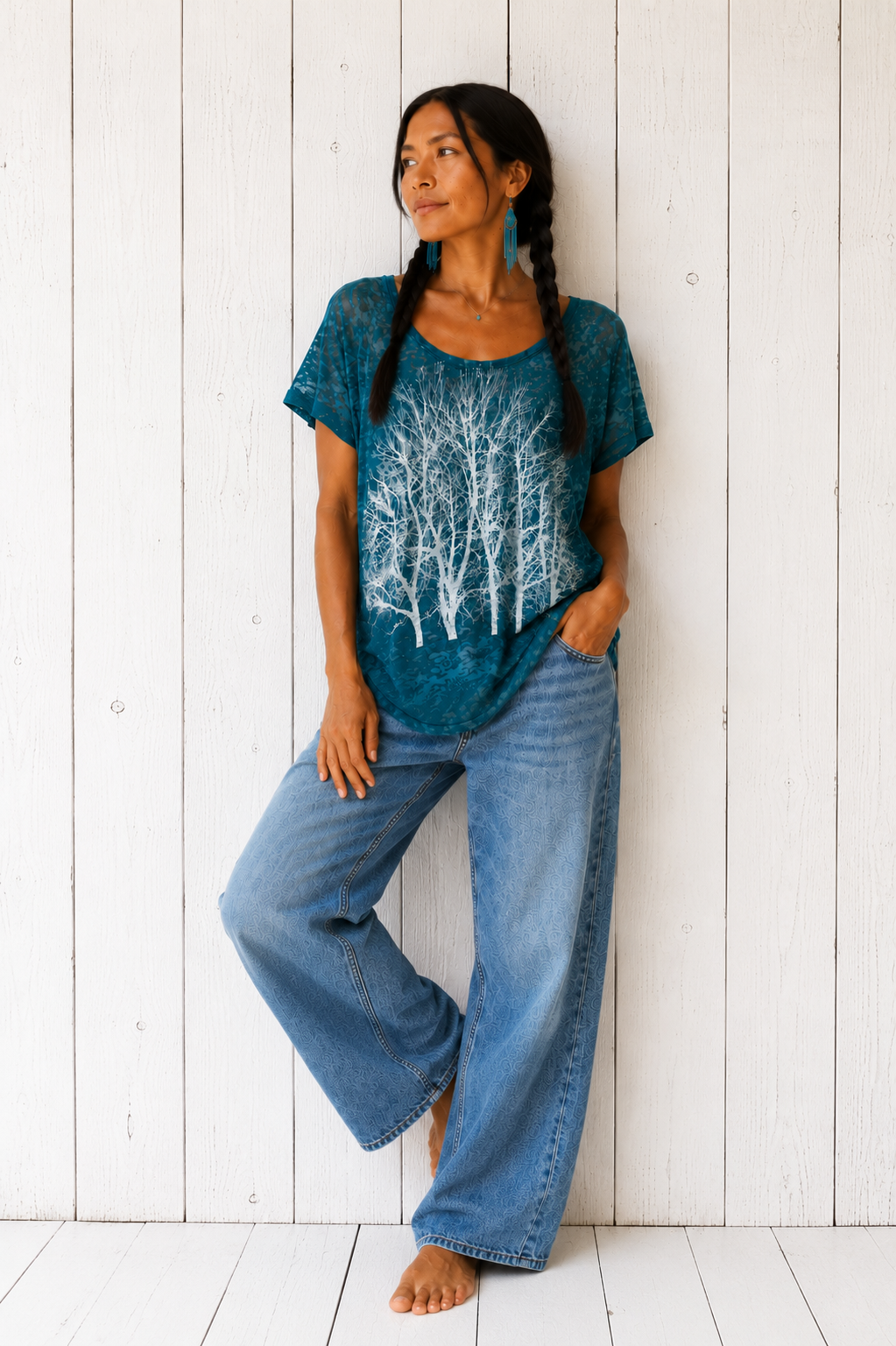 Fairytale Tree Burnout Tee: Teal Forest