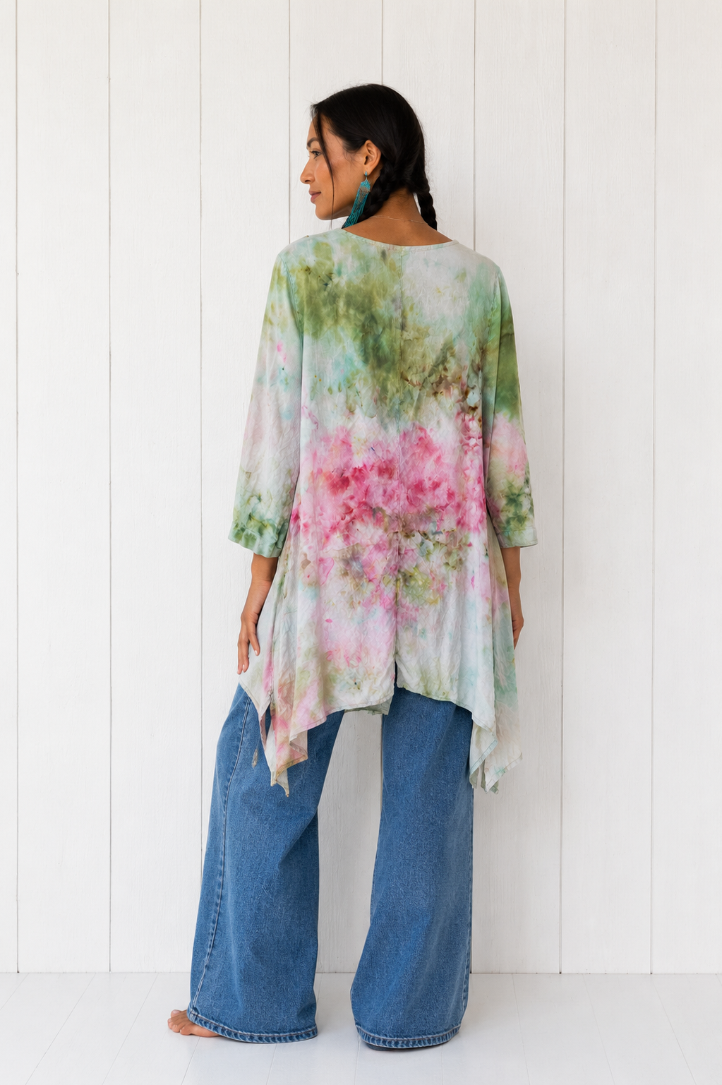 Watercolor: Ice Dye, One of a Kind Button Down Linen Top- S