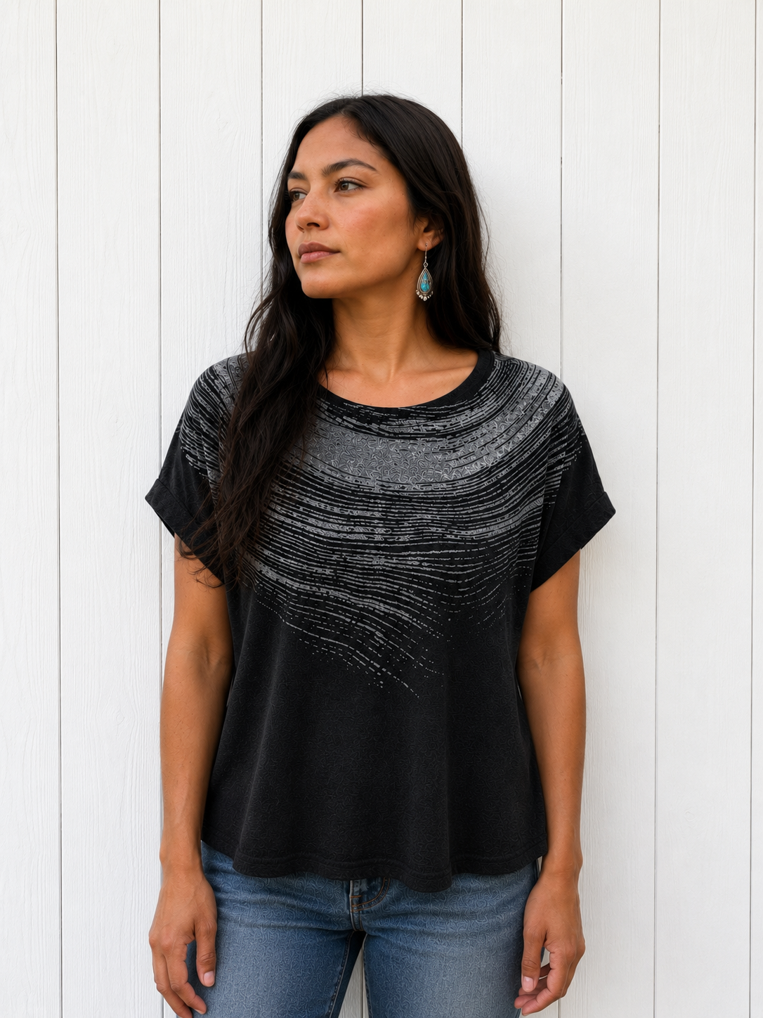 Wood Cut Black Tee