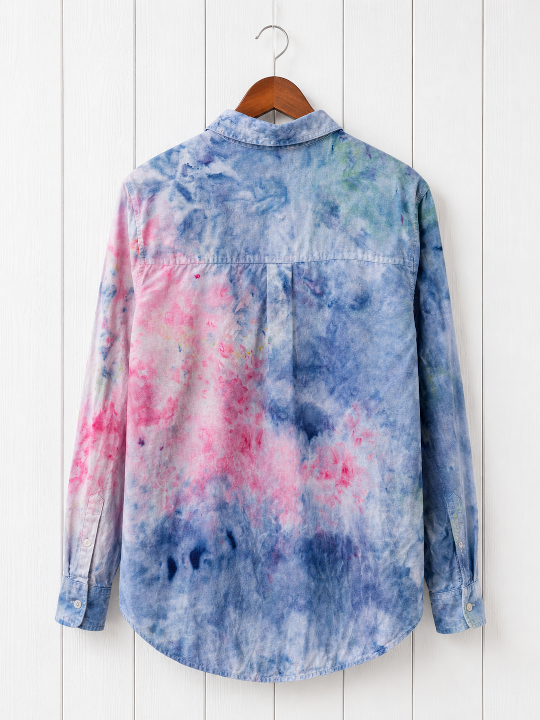 Watercolor: Ice Dye, One of a Kind Button Down Linen Top- M