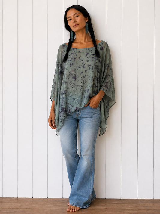 Rose Dyed: Flowy Caftan: Jade and Rose -L/XL only