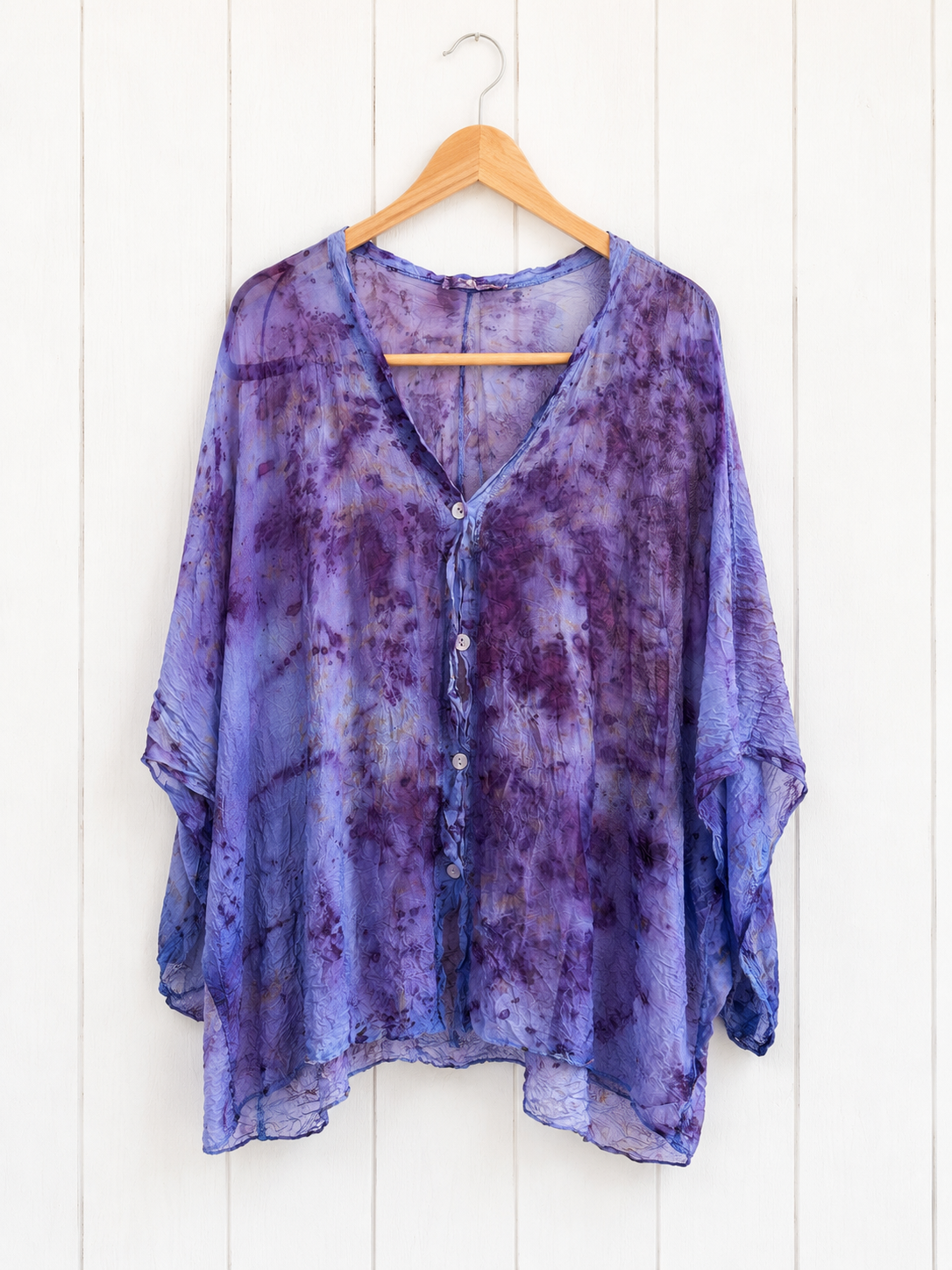 Rose Dyed: Silk Button Down:Light blues + purple (Copy)