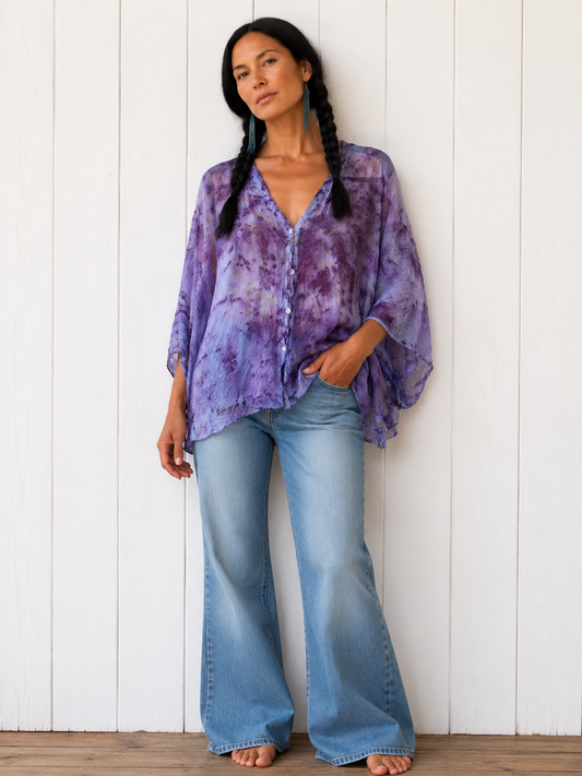 Rose Dyed: Silk Button Down:Light blues + purple (Copy)