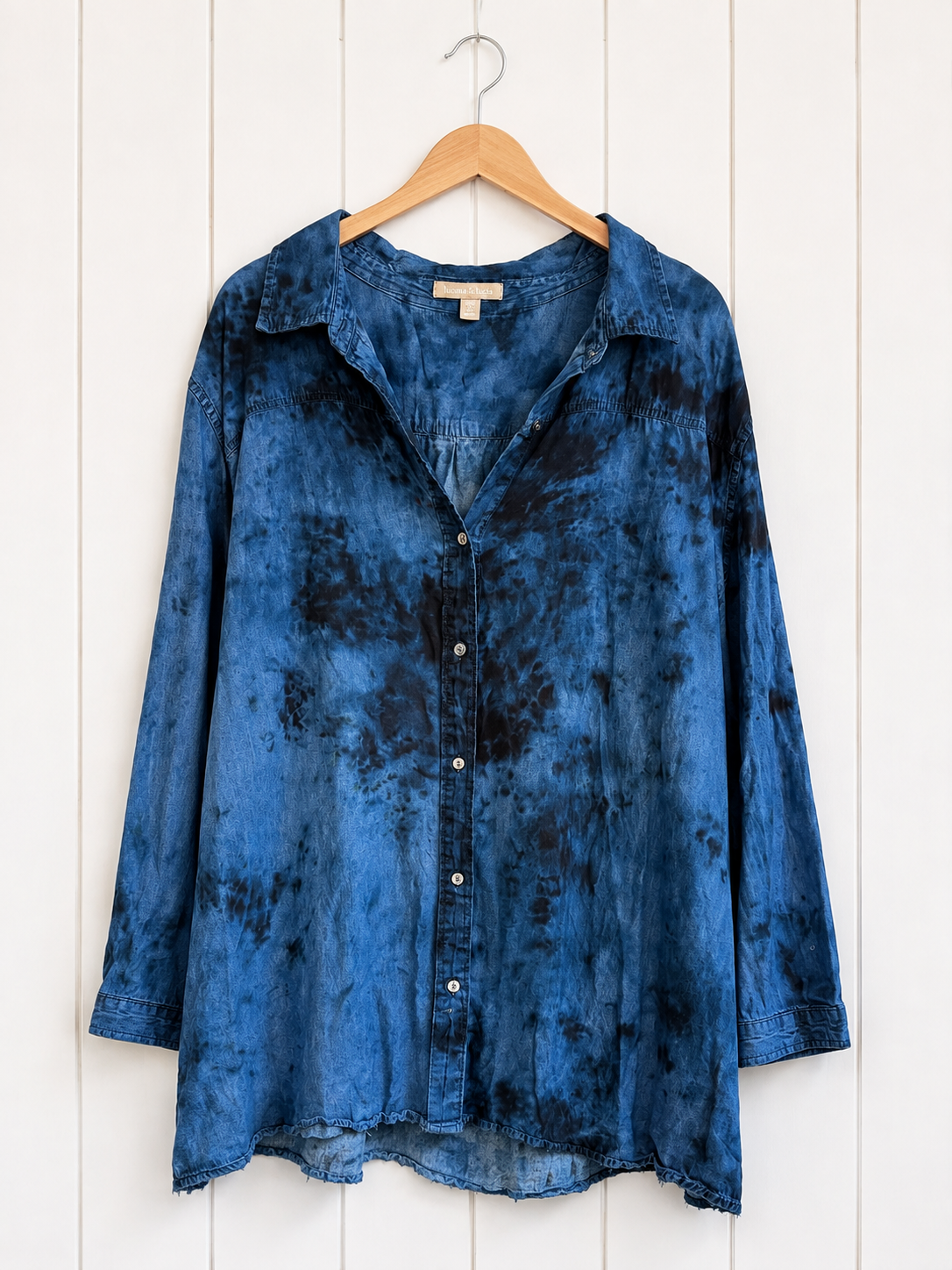 Watercolor: Ice Dye, One of a Kind Button Down Denim Button Down/Jacket Flowy Ex L