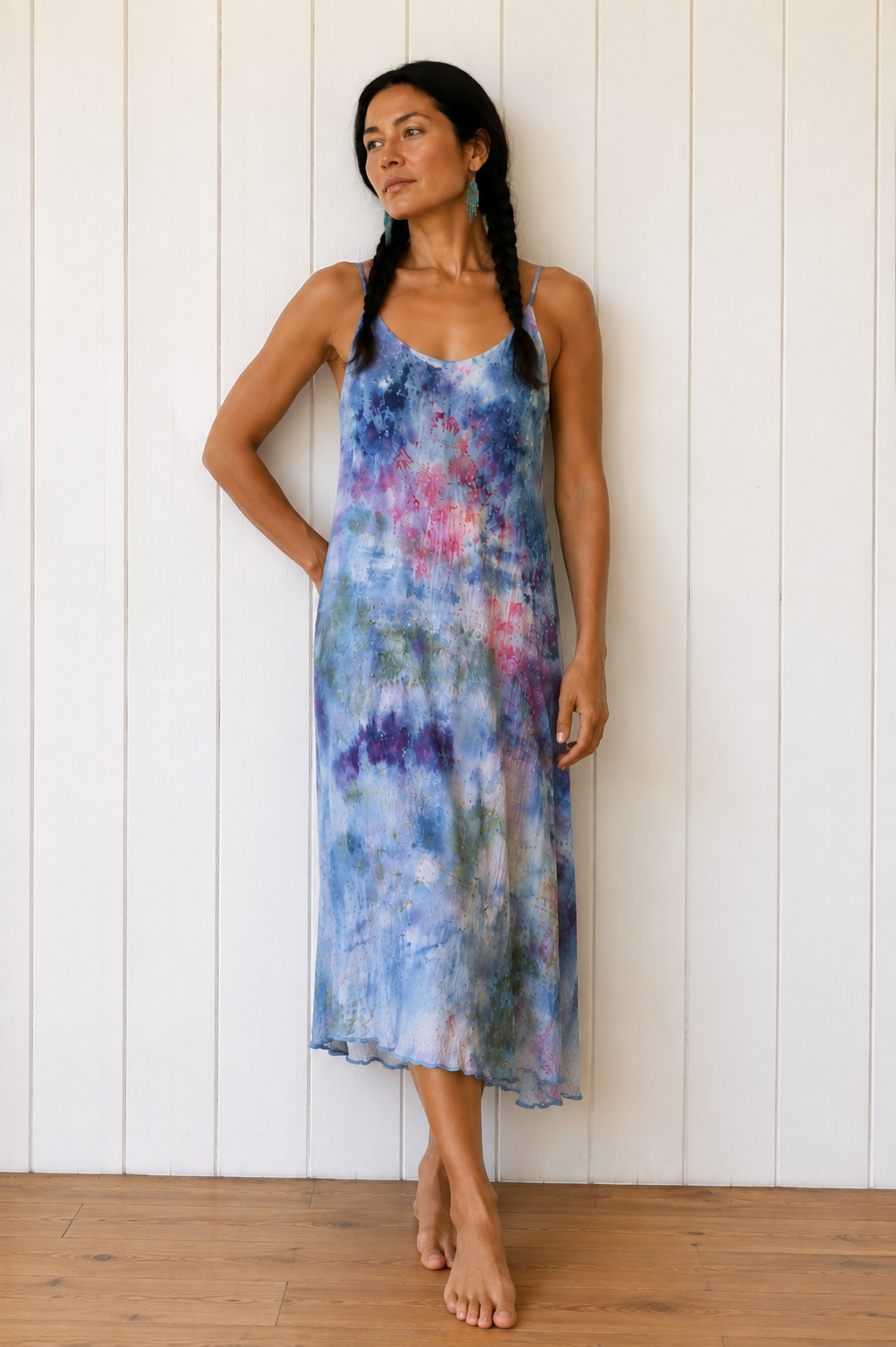 One of a Kind Watercolor Ice Dyed Dress: Silk