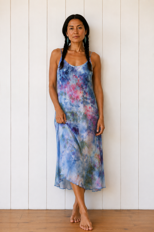 One of a Kind Watercolor Ice Dyed Dress: Silk