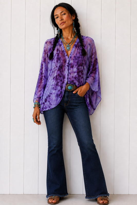 Rose Dyed: Silk Button Down:Light blues + purple (Copy)