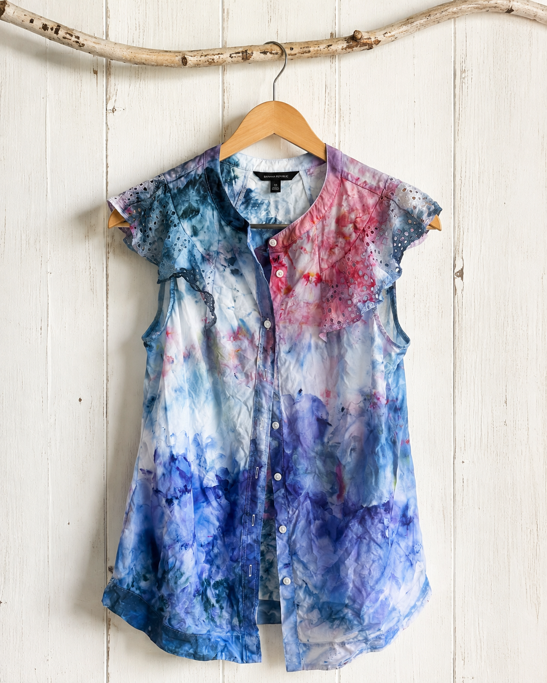 Watercolor: Ice Dye, One of a Kind Button Down Lace Button Down-size M