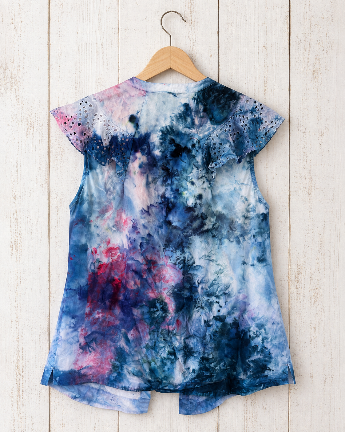 Watercolor: Ice Dye, One of a Kind Button Down Lace Button Down-size M