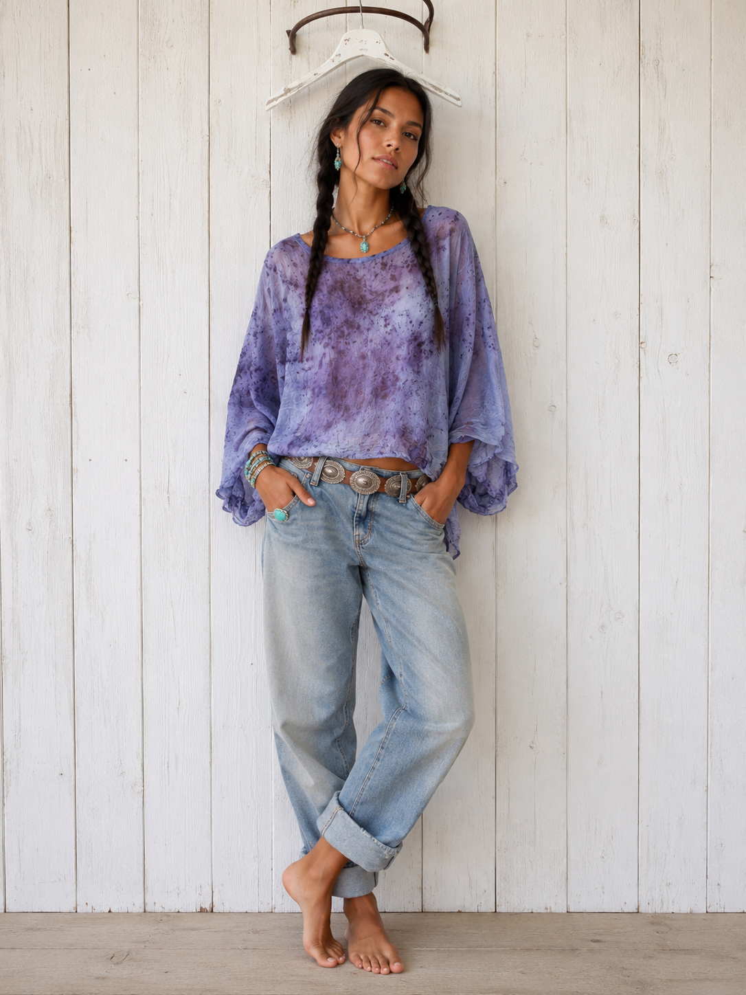 Rose Dyed: Silk kimono top pure rose/blue -petite S/M