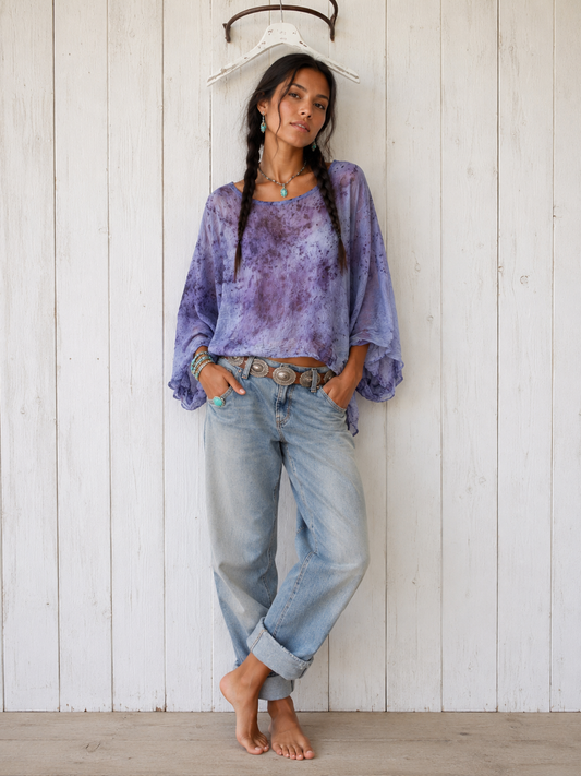Rose Dyed: Silk kimono top pure rose/blue -petite S/M