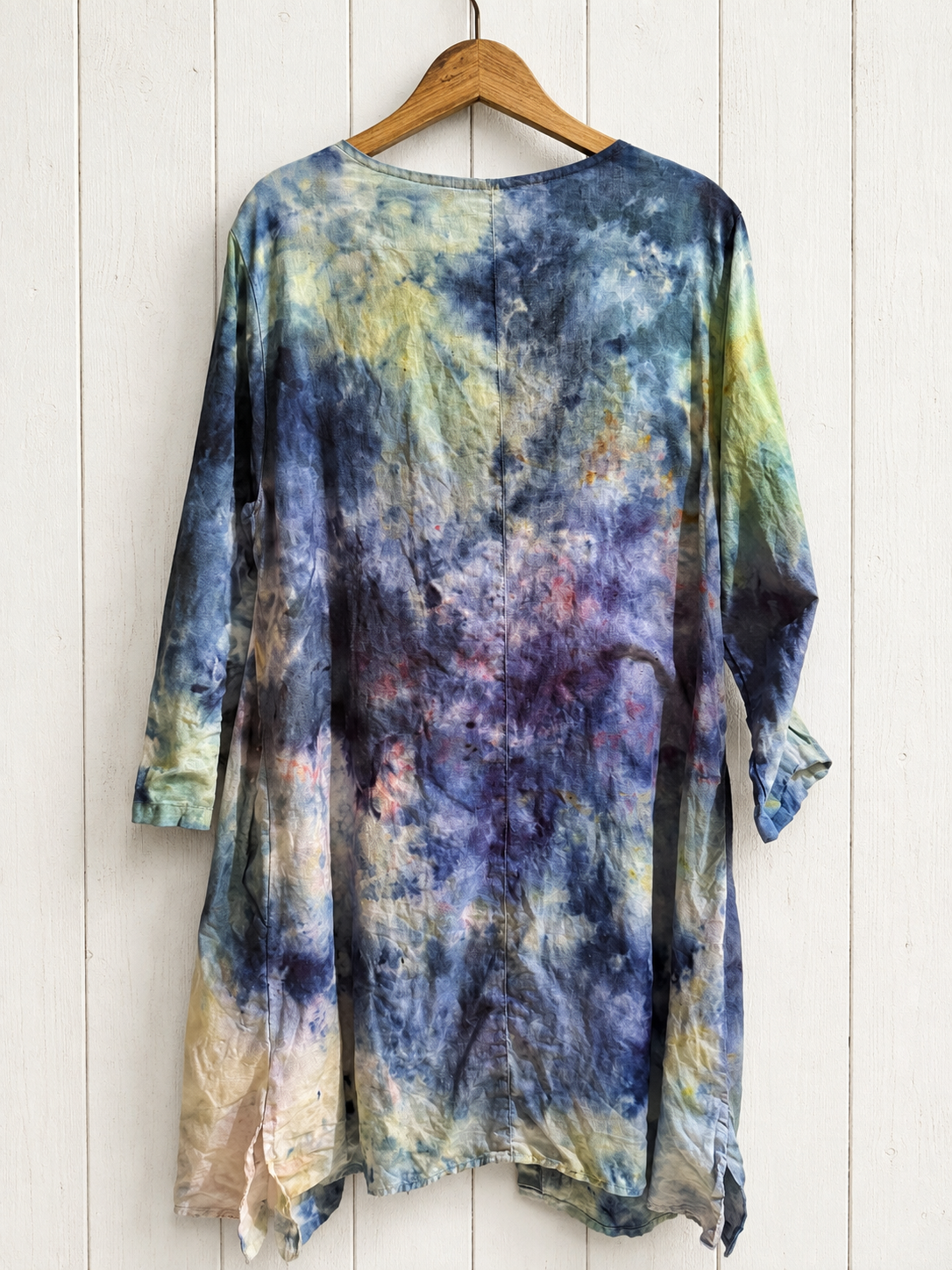 Watercolor: Ice Dye, Painter’s Smock: One of a Kind Button Down Linen Top- S