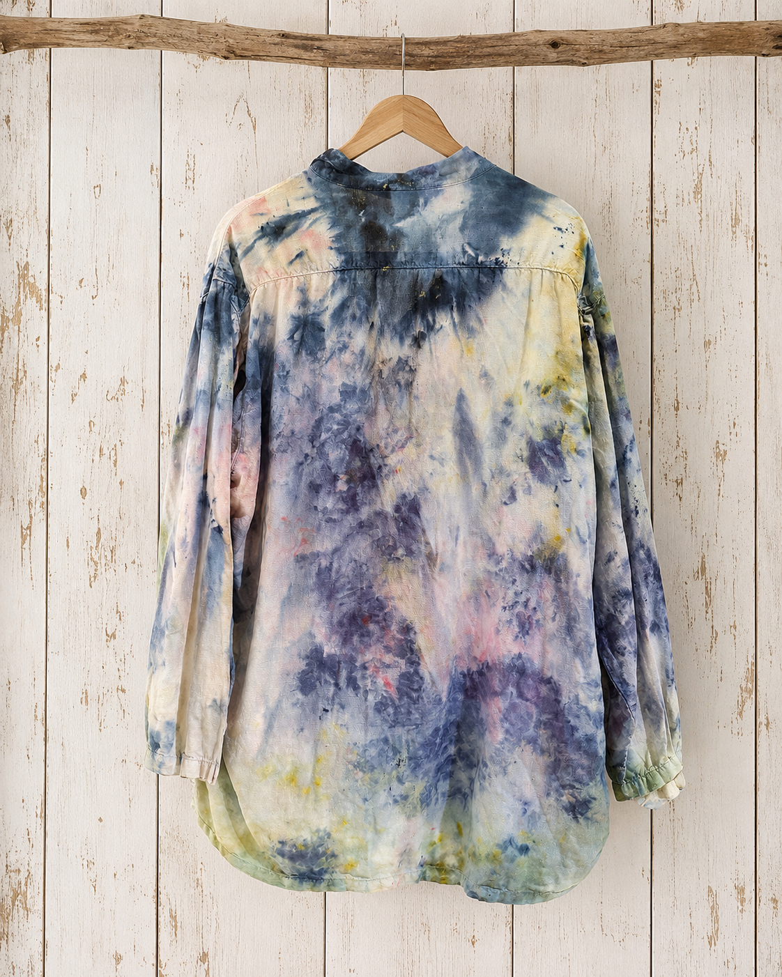 Watercolor: Ice Dye, Painter’s Smock, Collared Button Down Linen Top- M