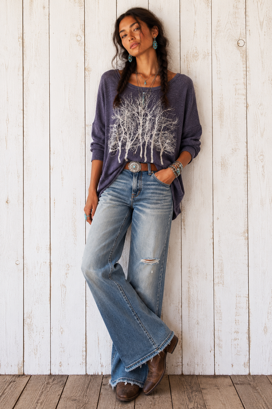 Fairytale Tree Basic Vegan Cashmere Fleece Sweater-Deep Purple Denim, ships mid-October