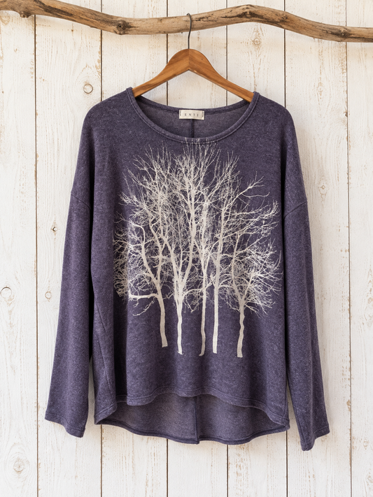 Fairytale Tree Basic Vegan Cashmere Fleece Sweater-Deep Purple Denim, ships mid-October
