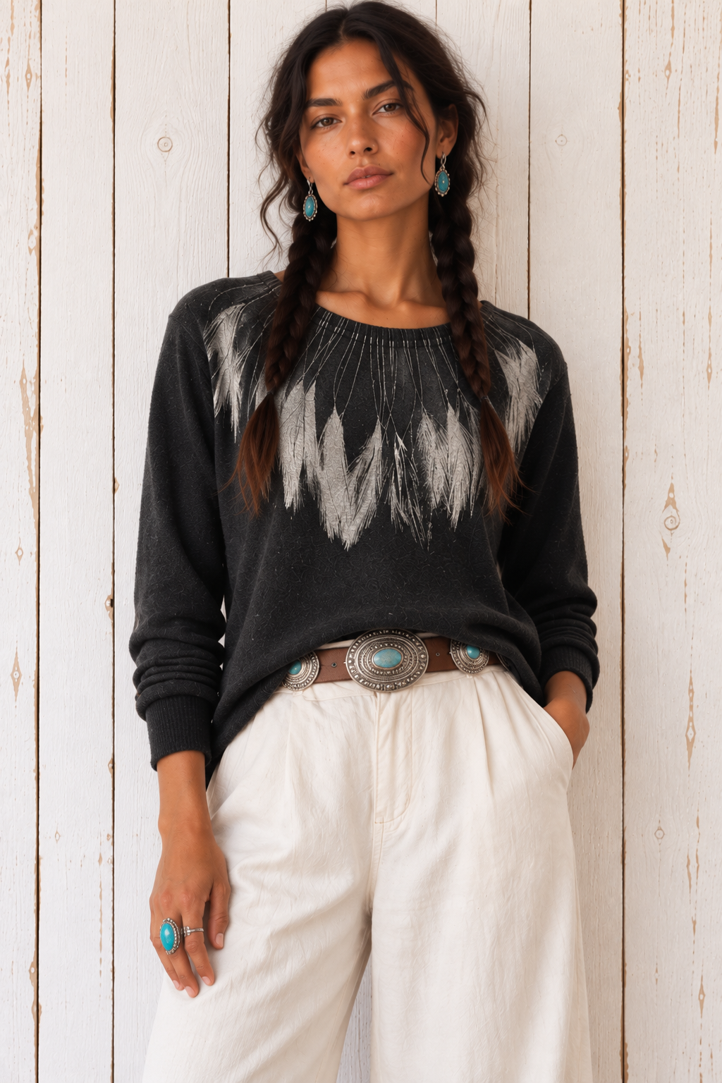 Feather Collar : Cashmere Fleece Sweater-Lux