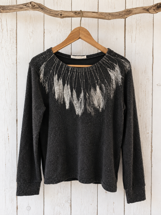 Feather Collar : Cashmere Fleece Sweater-Lux