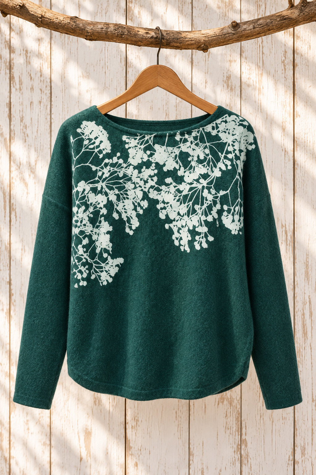 Veil of flowers fleece basic sweater ultra vegan cashmere emerald green
