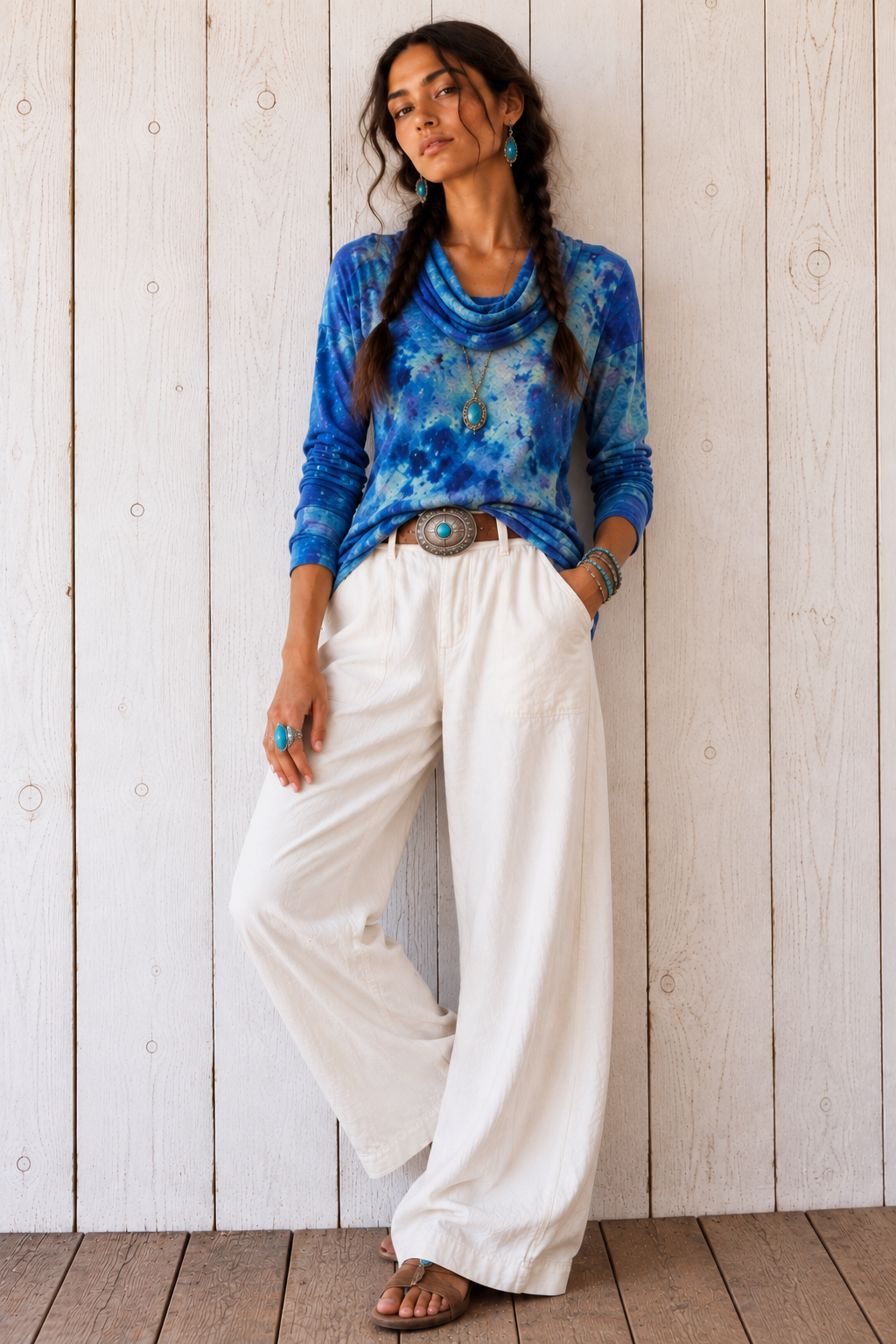 One of a Kind Watercolor Ice Dyed  Fancy Cowl Neck Long Sleeve Tee Limited Edition-sizing goes up to 1XL