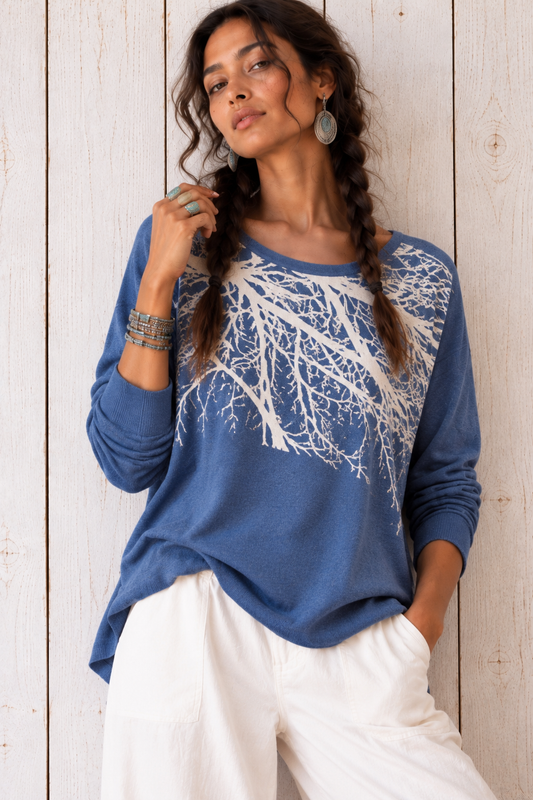 Big Branch  Sweater-Denim only small sizes