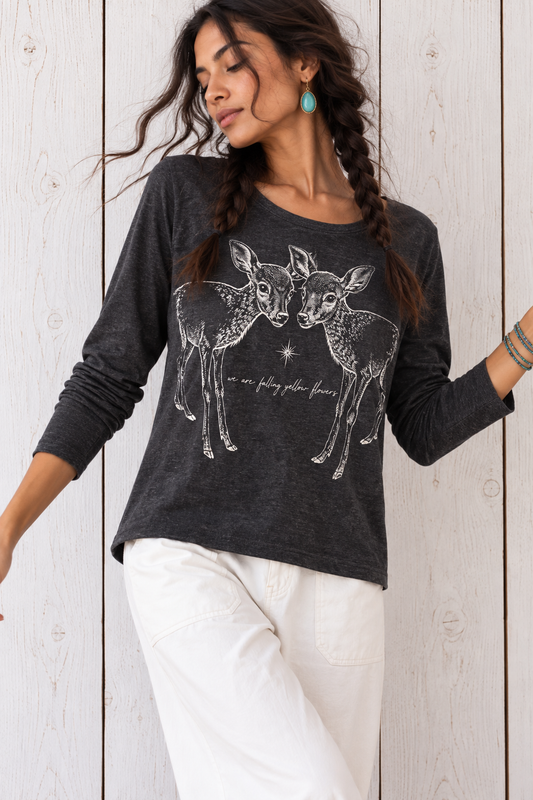 Two Deer “we are falling yellow flowers” Basic Long Sleeve