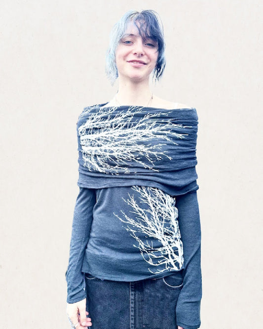 Tree Amulet Cowl Neck Long Sleeve Charcoal
