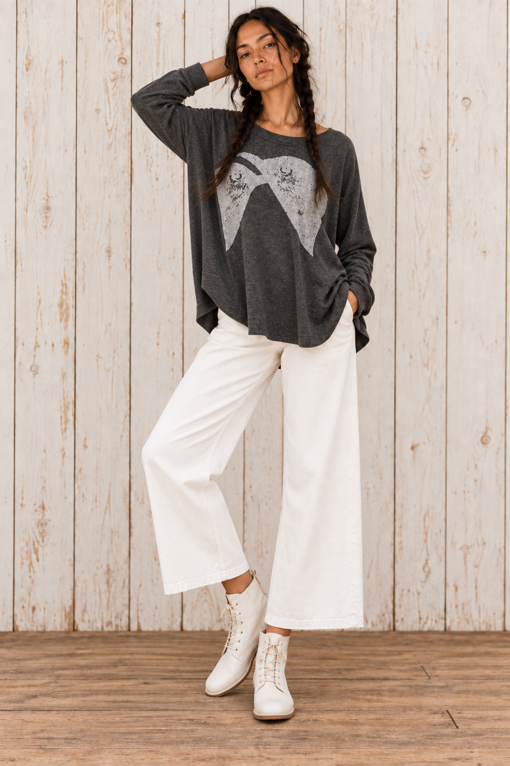 Moon Birds: lightweight sweater- Charcoal/Silver - FLOWY
