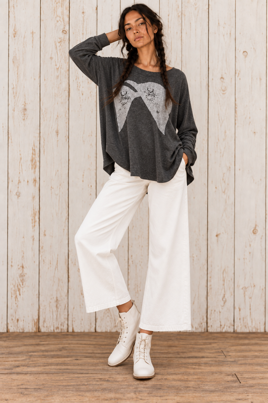 Moon Birds: lightweight sweater- Charcoal/Silver - FLOWY