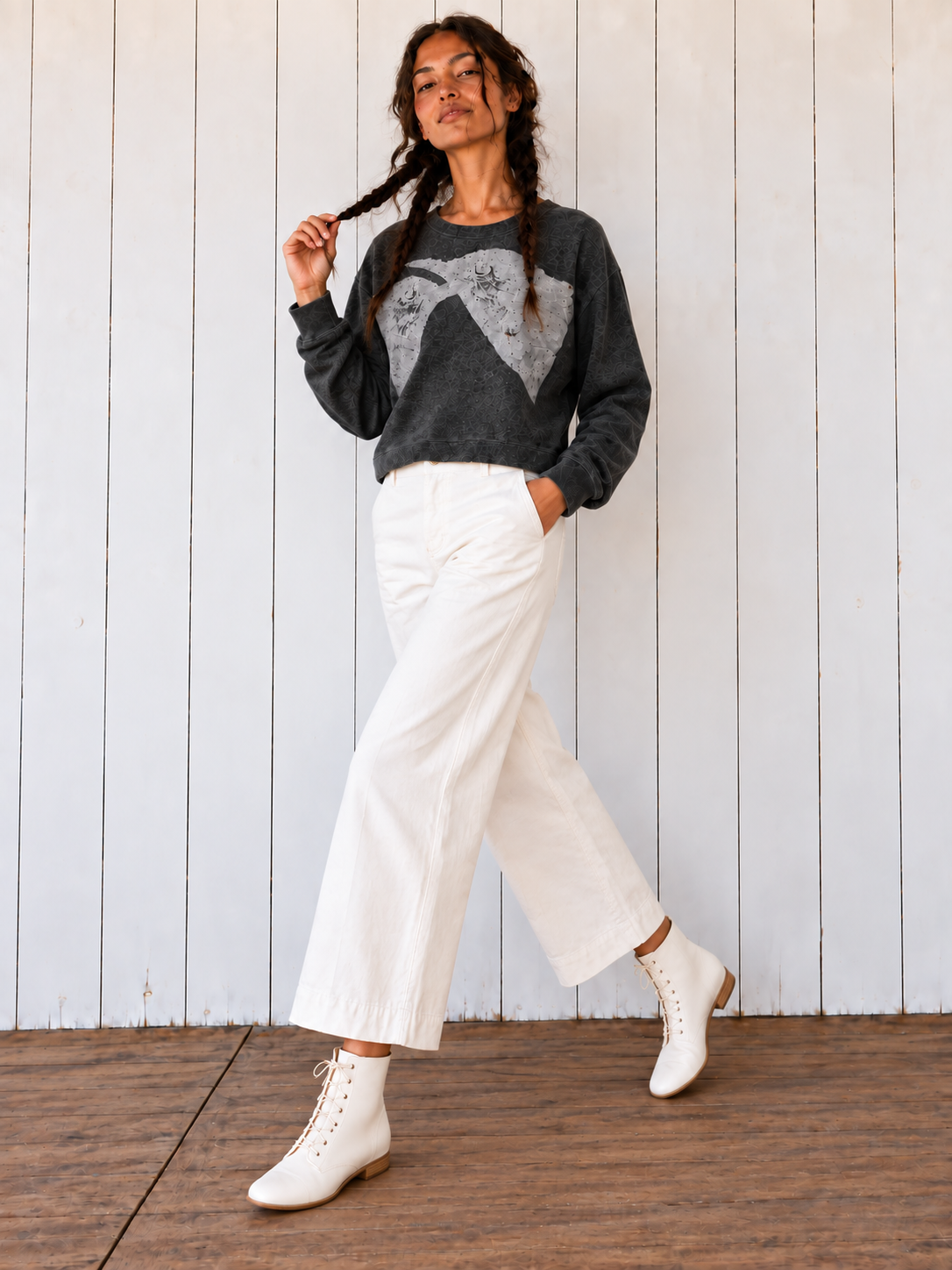 Moon Birds: lightweight sweater- Charcoal/Silver