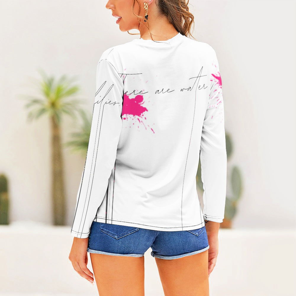 There Are Water Lilies Long Sleeve Shirt with Hot Pink Paint