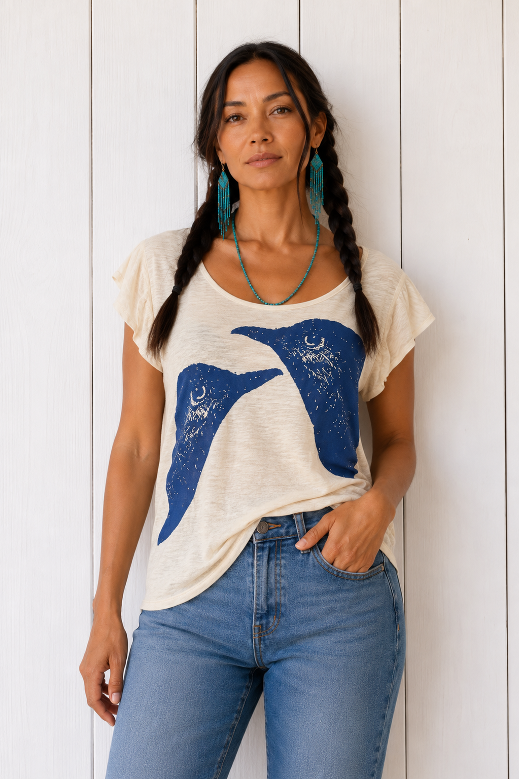 Lucky Bluebird Ruffle Tee- only L