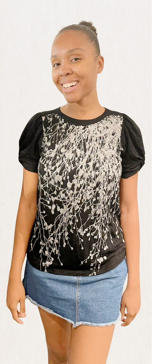 Wildflower poof sleeve -Black and Silver