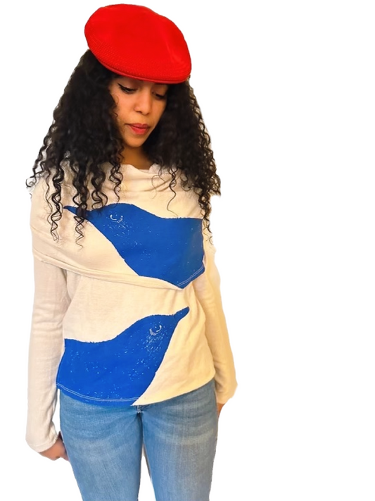Lucky Bluebirds Cowl Neck Sweater Limited Edition by