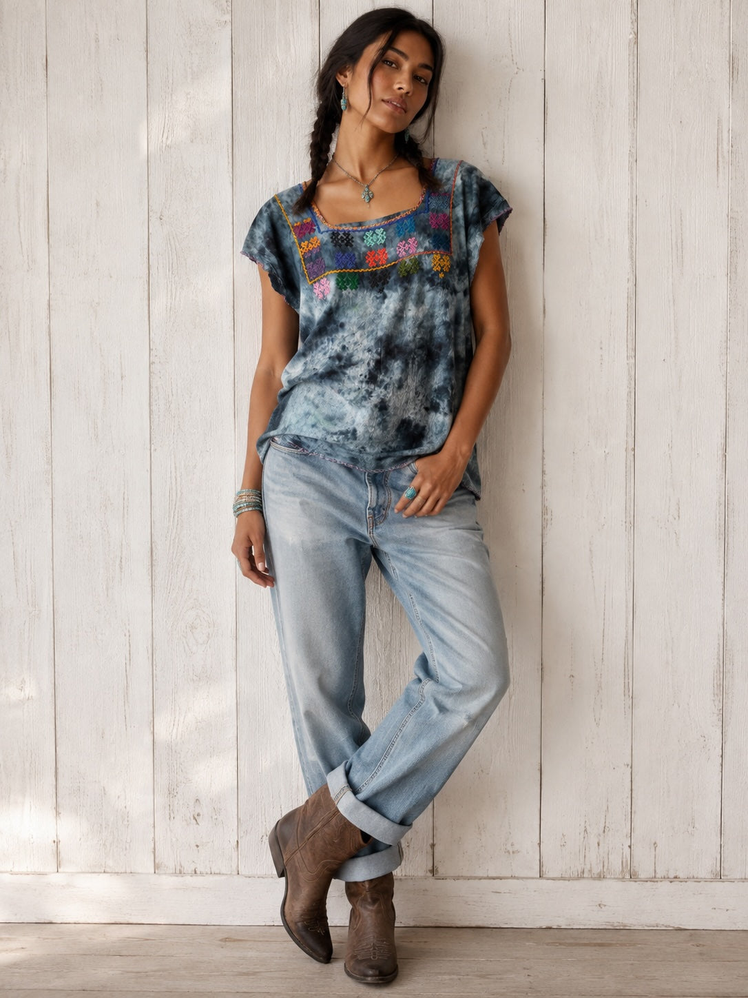 Watercolor: Ice Dye, Embroidered Top, XS only