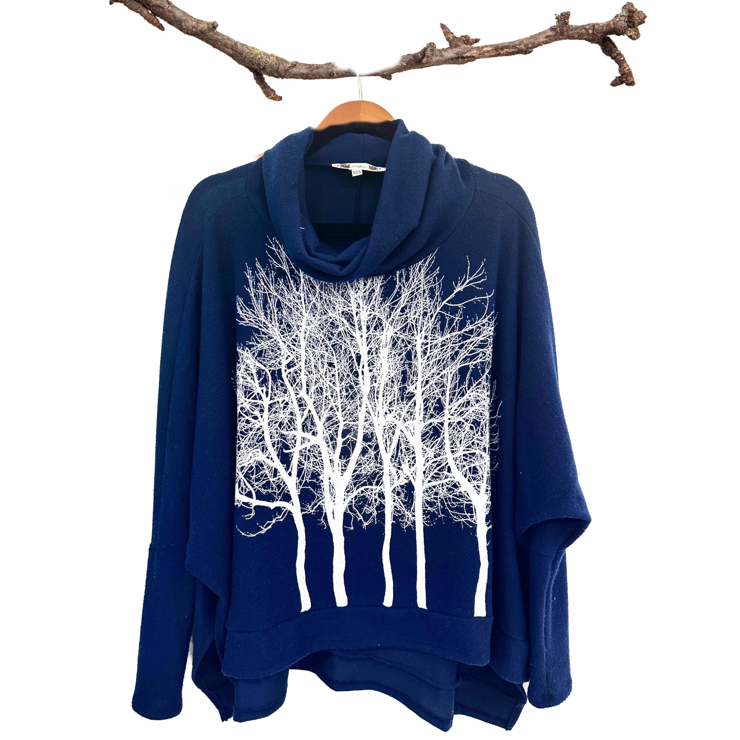 Fairytale Tree Turtleneck Fleecy Sweater -Navy