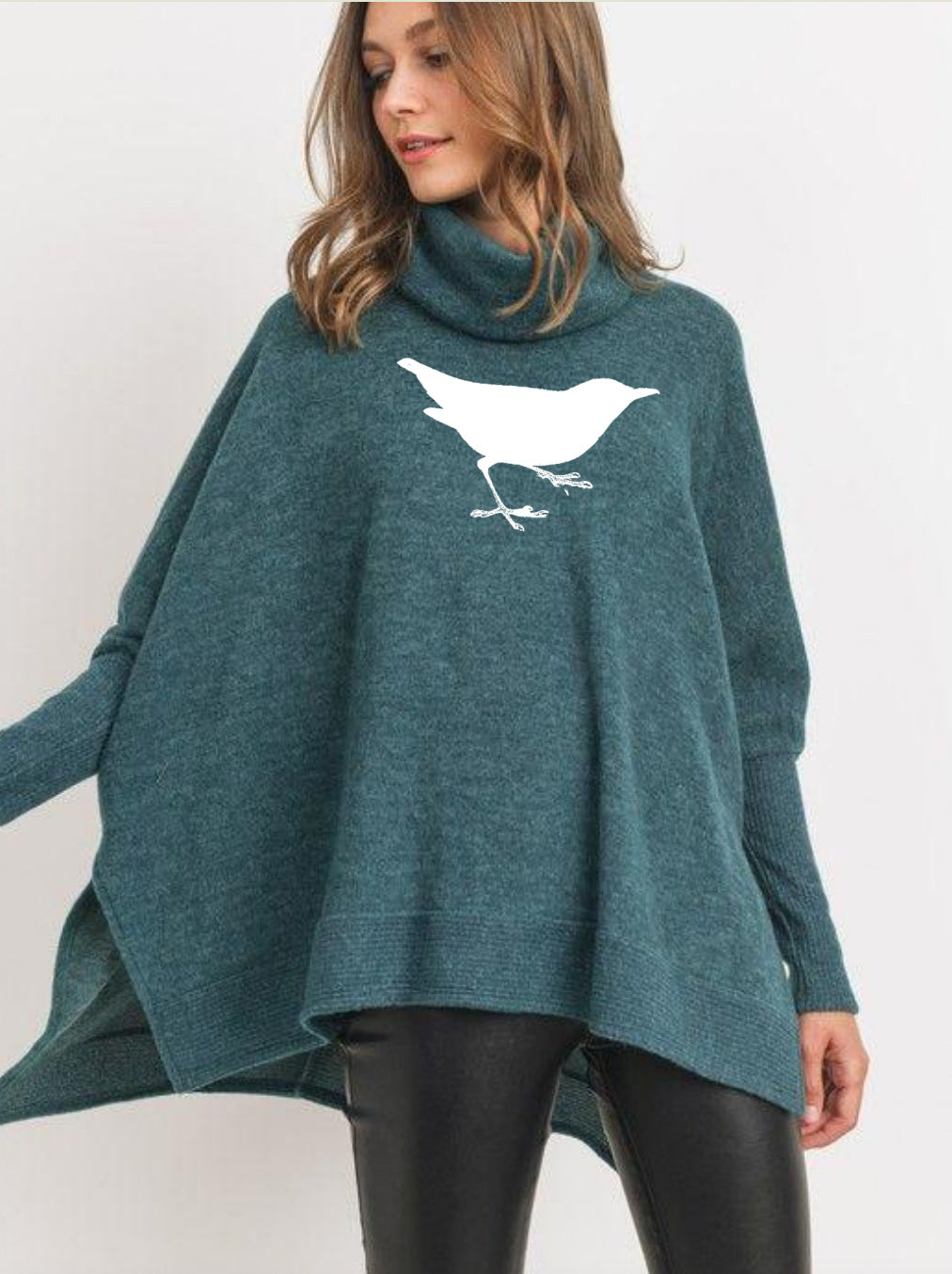 Single Tree Turtleneck Fleecy Sweater with Bird on back- limited edition sample